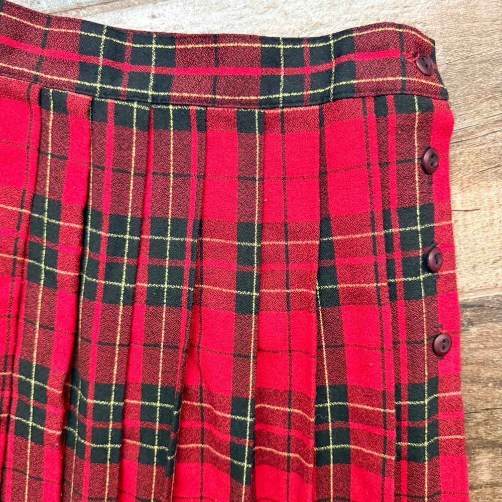 Lloyd Vintage Womens Tartan Plaid High Waist Pleated Midi Skirt,Red Black,14 - Picture 7 of 10